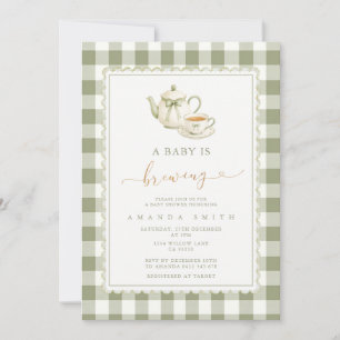 Sage Green Tea Party Baby Shower Invitation
