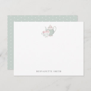 Sage Green Teapot & Tea Cup Stationery Note Card