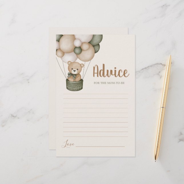 Sage Green Teddy Bear Advice for Mum To Be card (Front/Back In Situ)