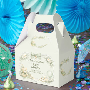 Sage Green Teddy Bear Baby Shower Favour Box