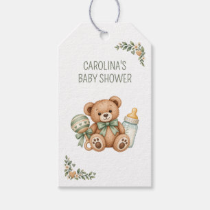 Sage Green Teddy Bear Baby Shower Gift Tags