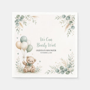 Sage Green Teddy Bear Baby Shower Paper Napkin