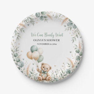 Sage Green Teddy Bear Baby Shower Paper Plate