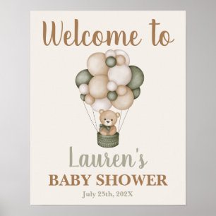 Sage Green Teddy Bear Baby Shower Welcome sign