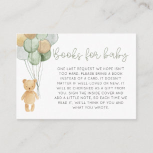 Sage Green Teddy Bear Balloons Books for Baby Enclosure Card