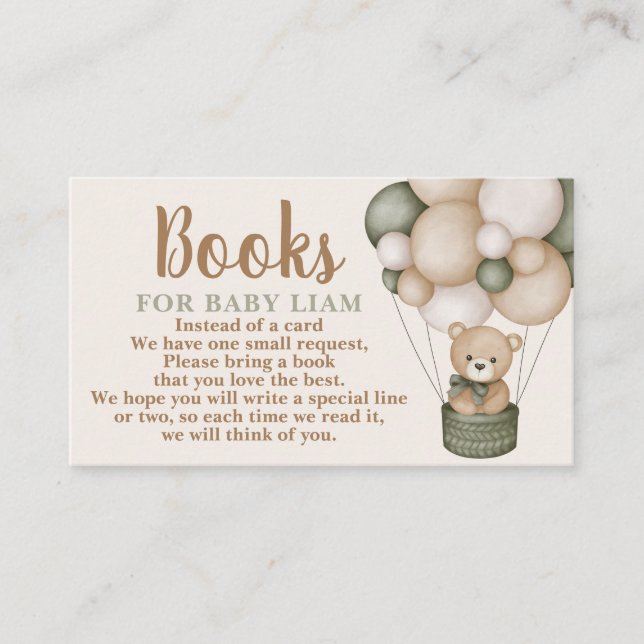Sage Green Teddy Bear Books for Baby Request Card (Front)