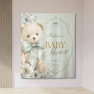 Sage Green Teddy Bear Floral Tapestry Baby Shower