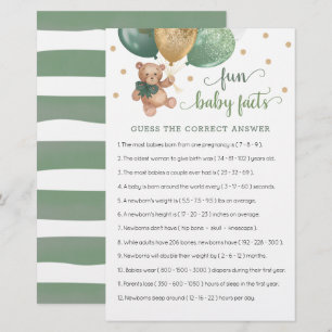 Sage Green Teddy Bear Fun Baby Facts Game