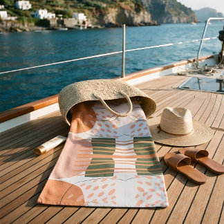 Sage Green Terracotta Modern Boho Abstract Beach Towel