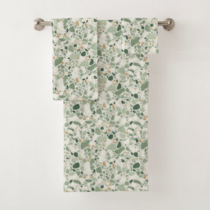 Sage Green Terrazzo Effect Bath Towel Set
