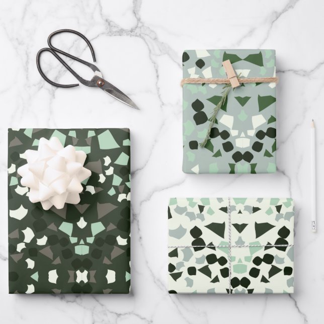 sage green terrazzo wrapping paper sheet (Front)