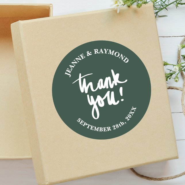 Sage Green Thank You Calligraphy Wedding Favour Classic Round Sticker (Creator Uploaded)