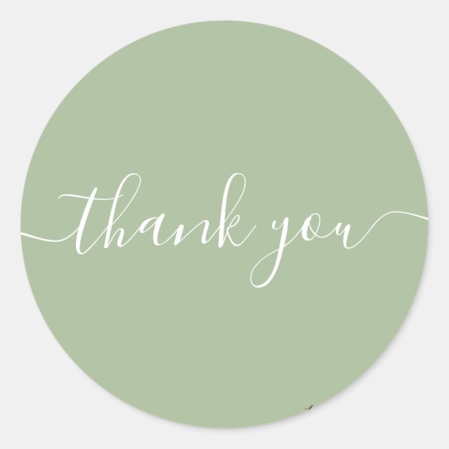 sage green Thank You Classic Round Sticker (Front)