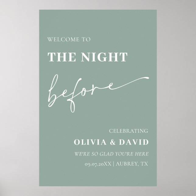 Sage Green The Night Before Rehearsal Welcome Sign (Front)