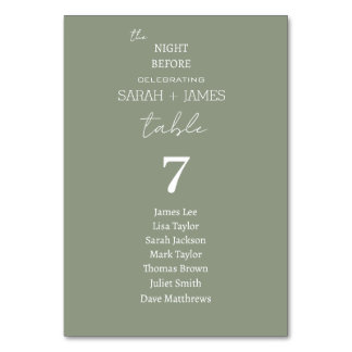 Sage Green the Night Before Wedding Seating Chart Table Number