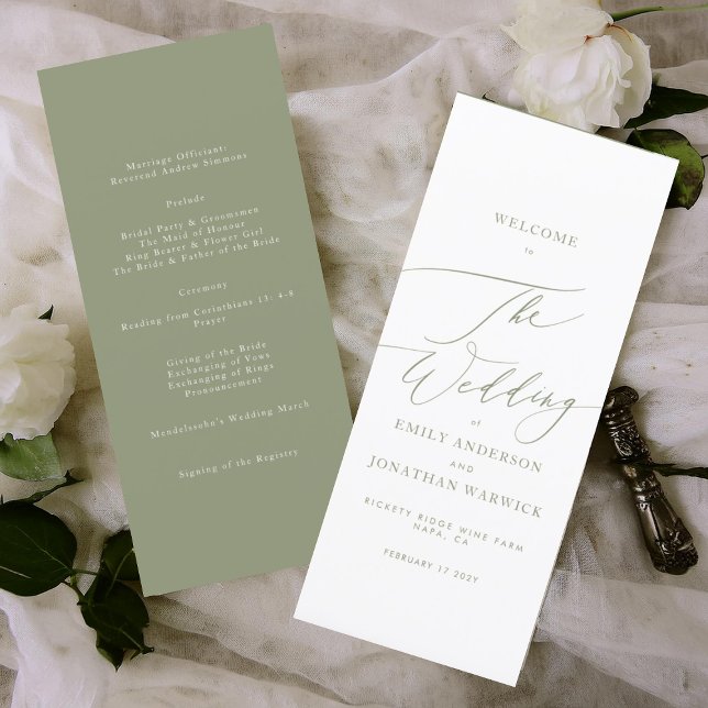Sage Green The Wedding Modern Calligraphy Wedding Programme (Creator Uploaded)