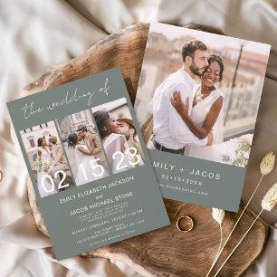 Sage Green The Wedding of Minimalist Photo Collage Invitation