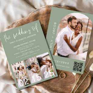 Sage Green The Wedding of Minimalist QR code Invitation