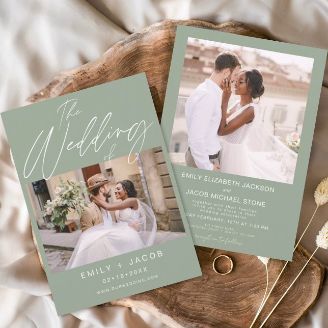 Sage Green The Wedding of Two Photo Minimalist Invitation (Creator Uploaded)