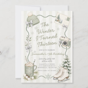Sage Green The Winter I Turned Thirteen Birthday Invitation