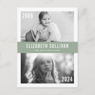 Sage Green Then and Now Photo Collage Graduation Postcard