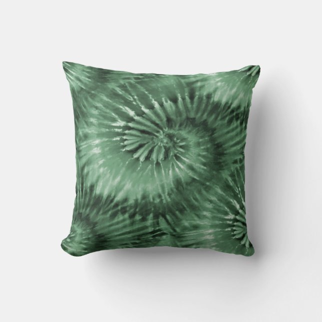 Sage Green Tie Dye Starburst Spiral Retro Cushion (Front)