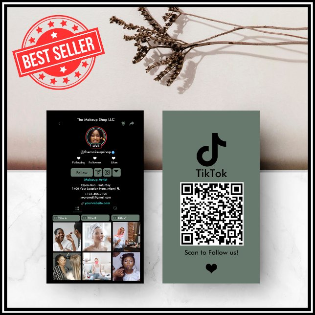 Sage Green TikTok  Social Media QR Code Business Card (Creator Uploaded)