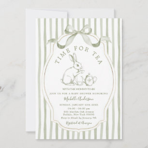 Sage Green Time for Tea Rabbit Invitation