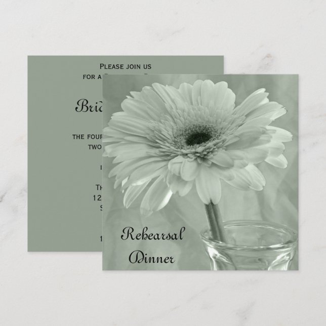Sage Green Tinted Gerber Daisy Rehearsal Dinner Invitation (Front/Back)