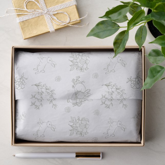 Sage Green Toile Bunny Rabbits Tissue Paper (Gift)