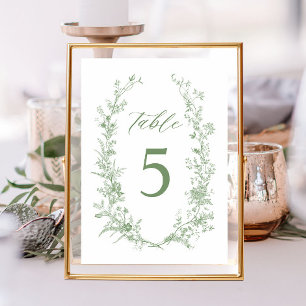 Sage Green Toile Classic Floral Wedding Table Number
