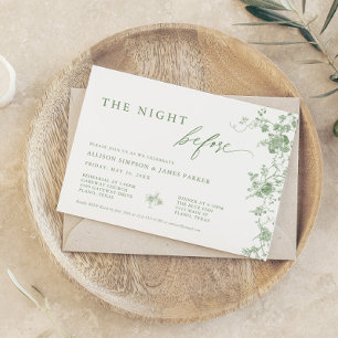 Sage Green Toile Floral Wedding Rehearsal Dinner Invitation