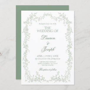 Sage Green Toile Wedding Invitation