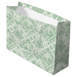 Sage Green Toile with Pastoral Scenes Large Gift Bag