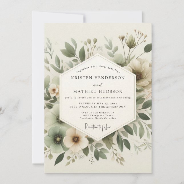 Sage Green Tranquil Botanical Wedding Invitation (Front)