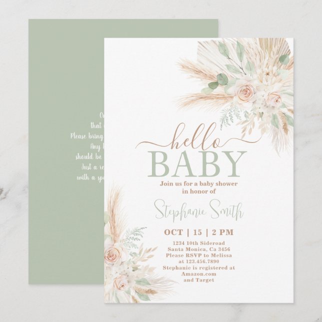 Sage green Tropical Desert Baby Shower Invitation (Front/Back)