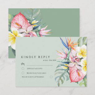 Sage Green Tropical Floral Hawaii Wedding RSVP Card