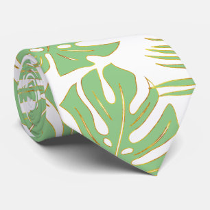 Sage green tropical monstera and palm leaves tie