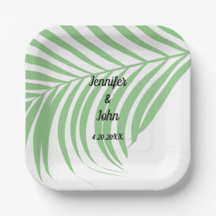Sage Green Tropical Palm Tree Leaf Cute Wedding Paper Plate
