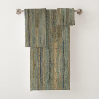 Sage Green turquoise Taupe Grey Farmhouse Stripes Bath Towel Set