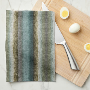 Sage Green turquoise Taupe Grey Farmhouse Stripes Tea Towel