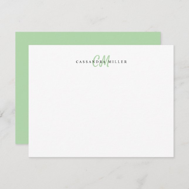 Sage Green Two Letter Initial Monogram Name Card (Front/Back)