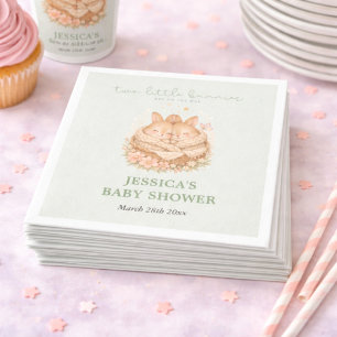 Sage Green Two Little Bunnies Twin Baby Shower Napkin
