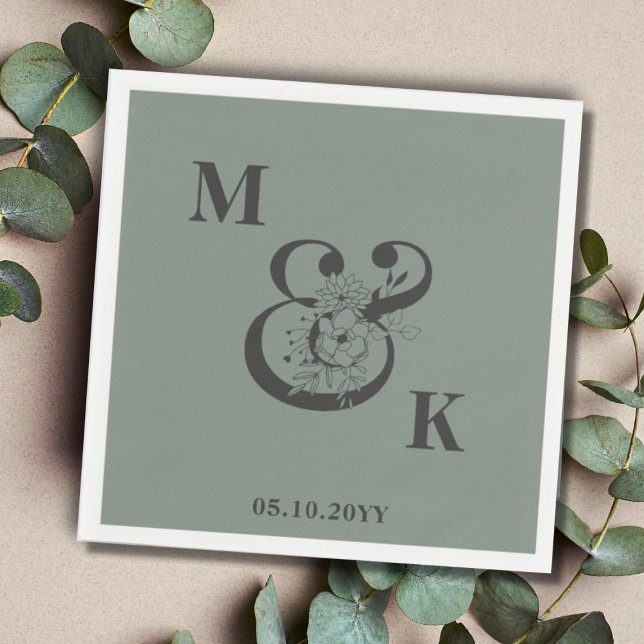 Sage Green Typography Couple Monogram Wedding  Napkin (Creator Uploaded)