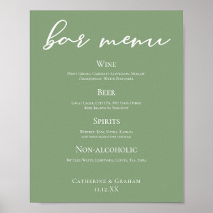 Sage Green Typography Minimalist Wedding Bar Menu Poster