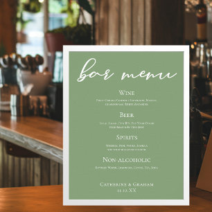 Sage Green Typography Minimalist Wedding Bar Menu Poster