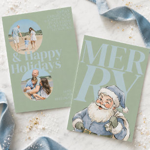 Sage Green Typography Santa Photo Holiday Card