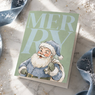 Sage Green Typography Santa Photo Holiday Card