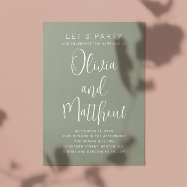Sage green typography script wedding + QR details Invitation (Creator Uploaded)