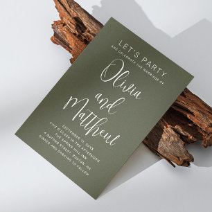 Sage green typography script wedding + QR details Invitation